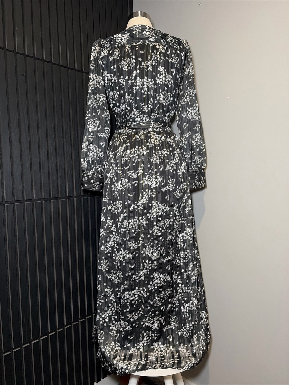 CIEBON Floral Metallic Long Sleeve Wrap Maxi Dress w/ Pockets Resort Beach - Picture 4 of 8